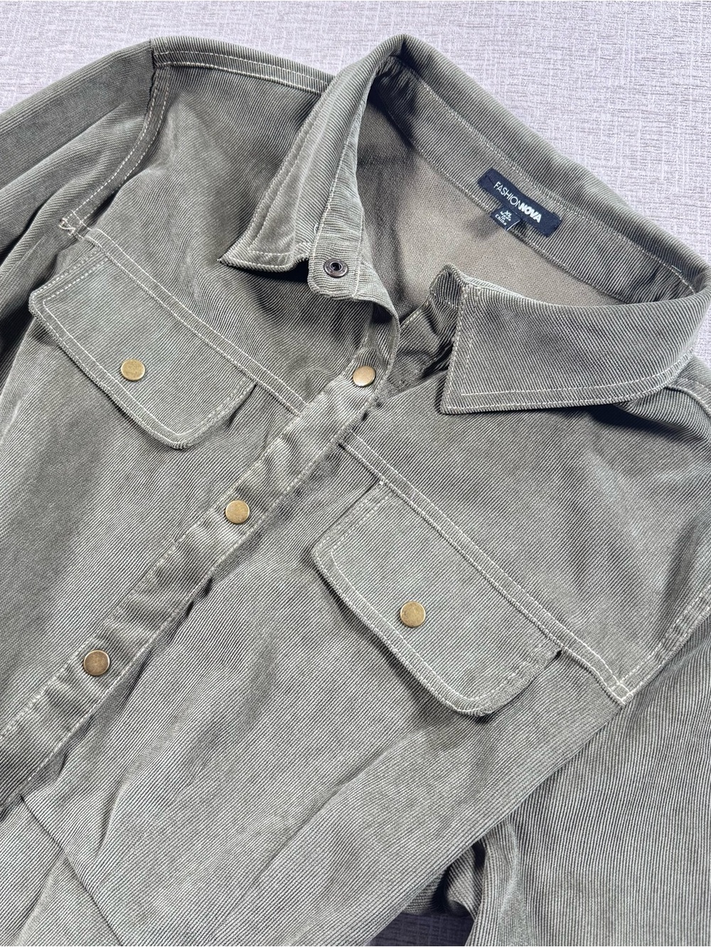 Fashion Nova Olive Green Corduroy Midi Button-up Shirt Dress W/Pockets Size XL